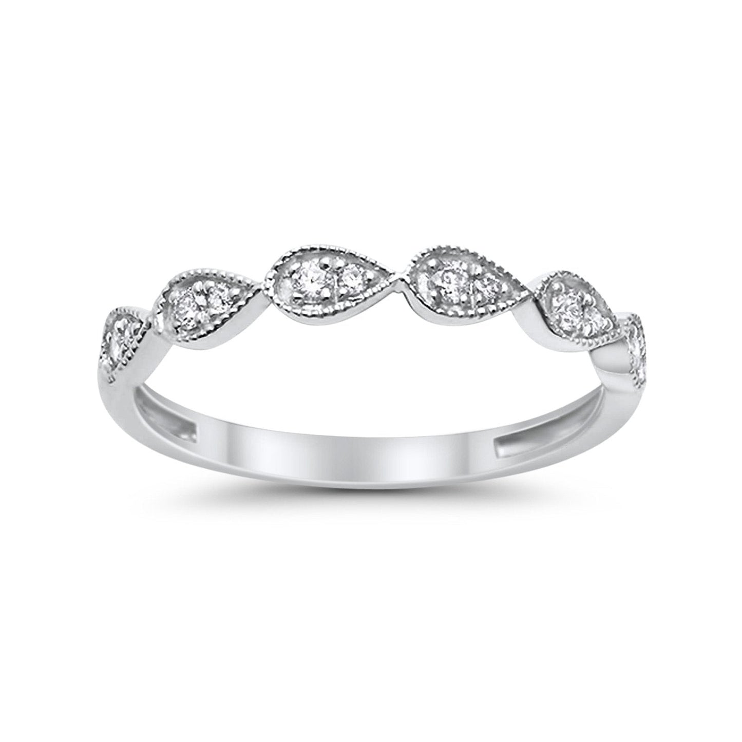 14K G SI White Gold Tear Drop .13ct Diamond Eternity Bands Ring Size 6.5