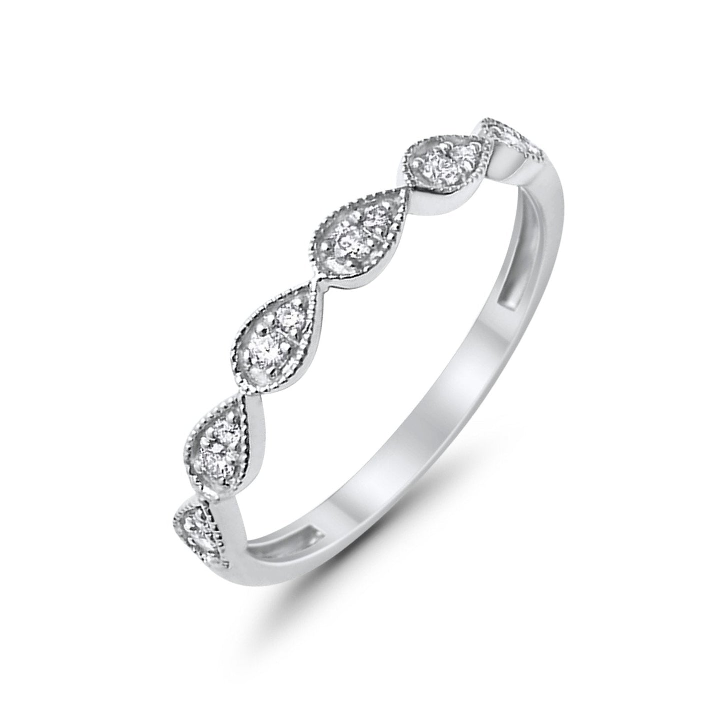 14K G SI White Gold Tear Drop .13ct Diamond Eternity Bands Ring Size 6.5