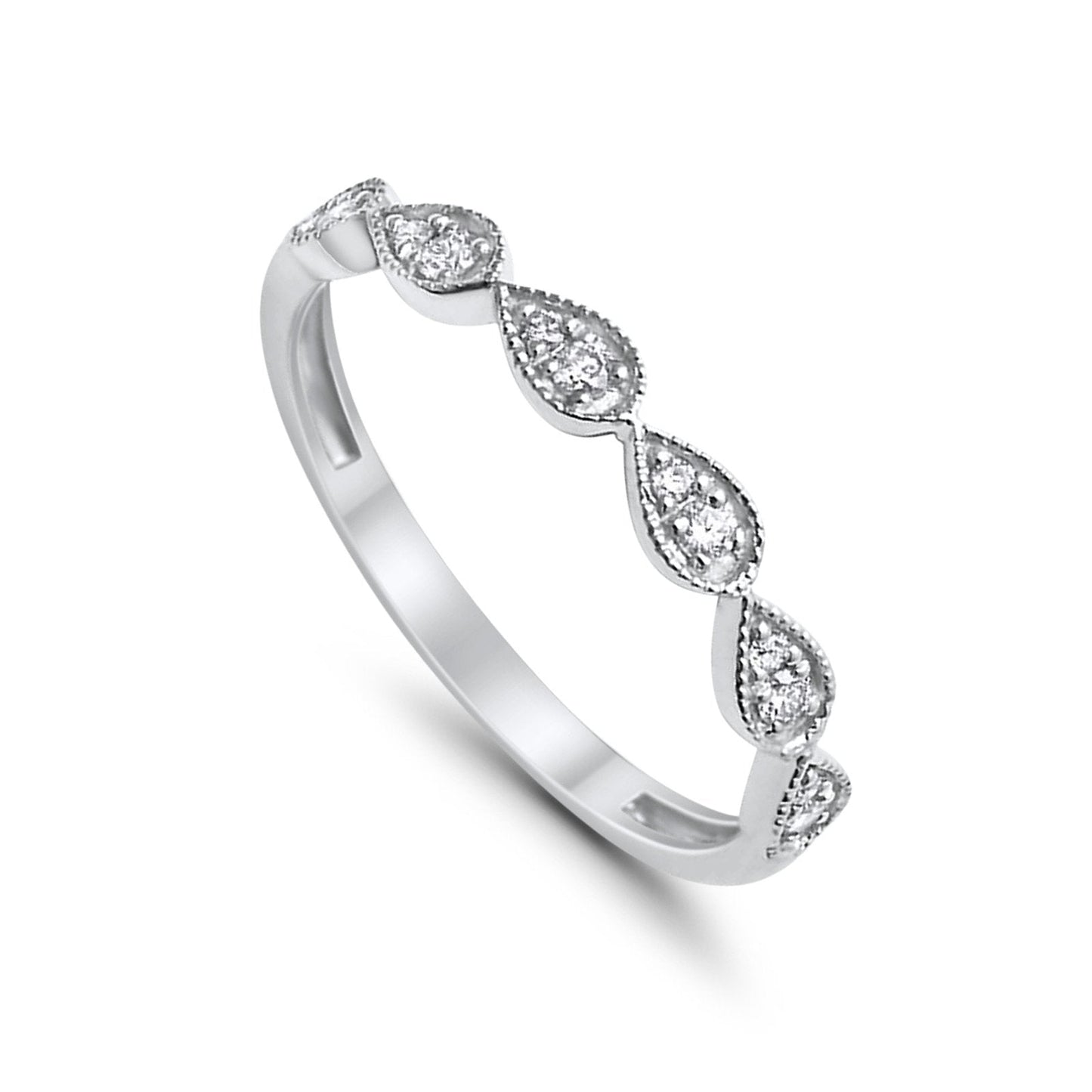 14K G SI White Gold Tear Drop .13ct Diamond Eternity Bands Ring Size 6.5