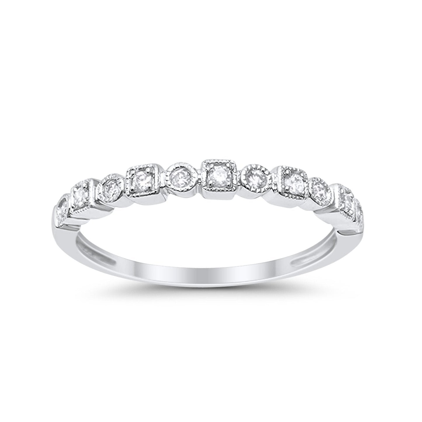 14K G SI White Gold Bezel Set .11ct Stackable Accent Diamond Eternity Bands Ring 6.5