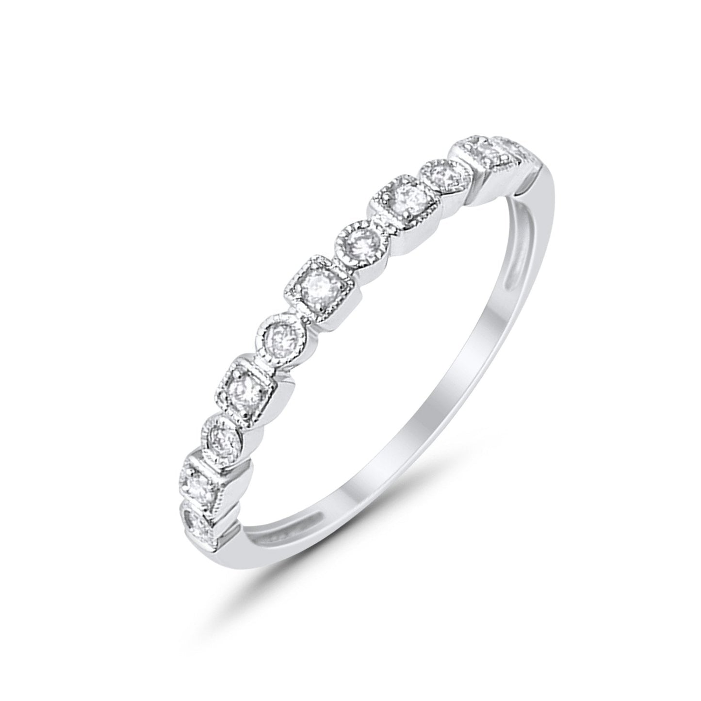 14K G SI White Gold Bezel Set .11ct Stackable Accent Diamond Eternity Bands Ring 6.5