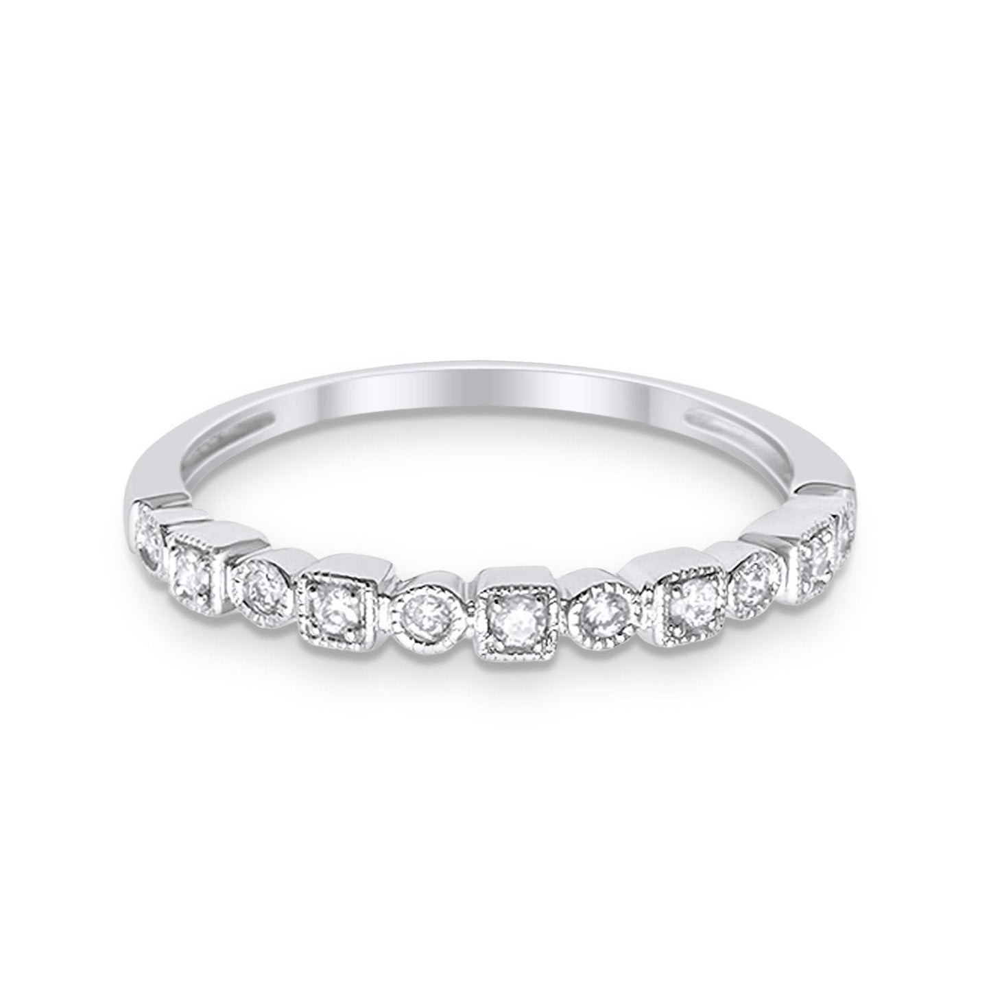 14K G SI White Gold Bezel Set .11ct Stackable Accent Diamond Eternity Bands Ring 6.5