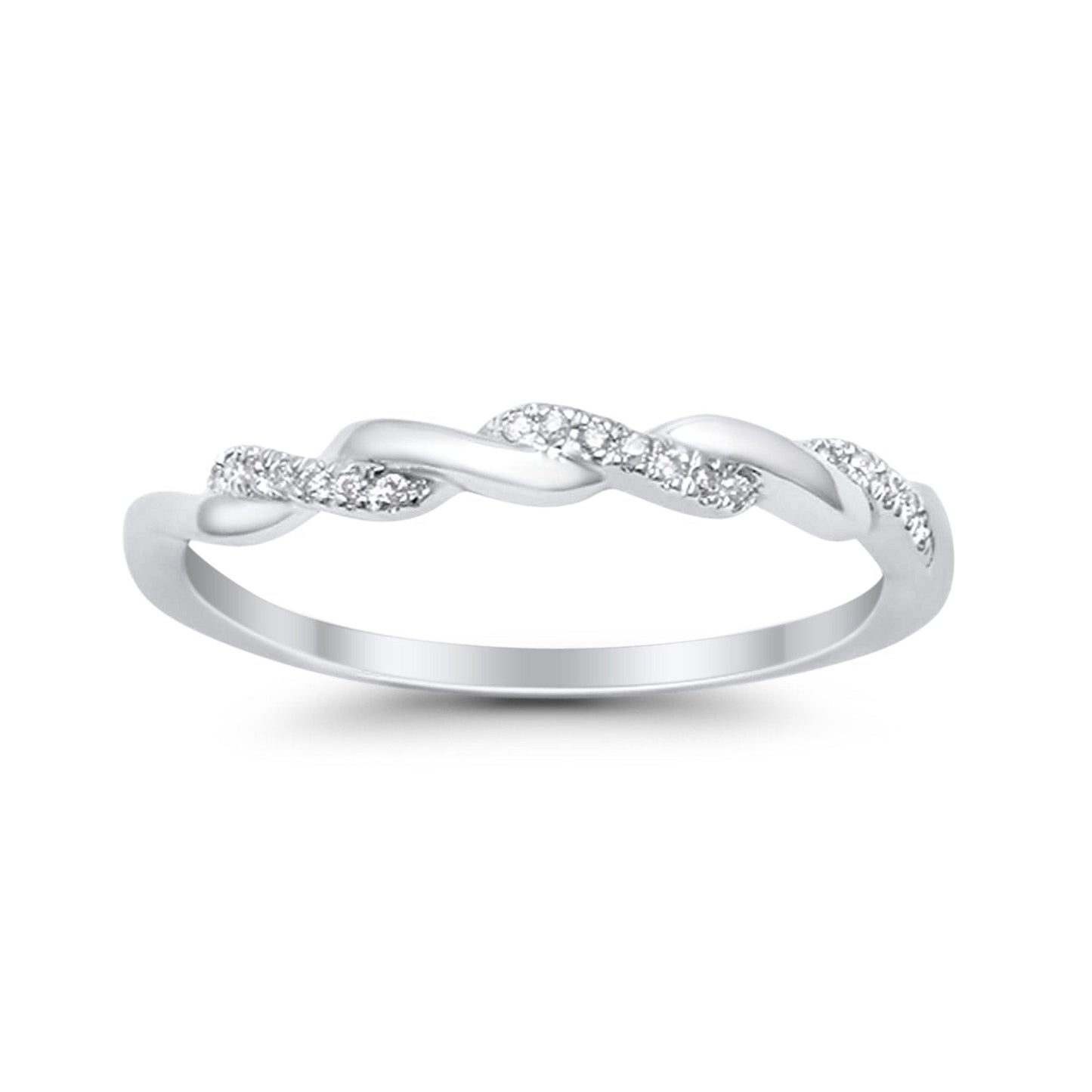 14K White Gold .06ct Twisted Band Diamond Eternity Bands Ring Size 6.5