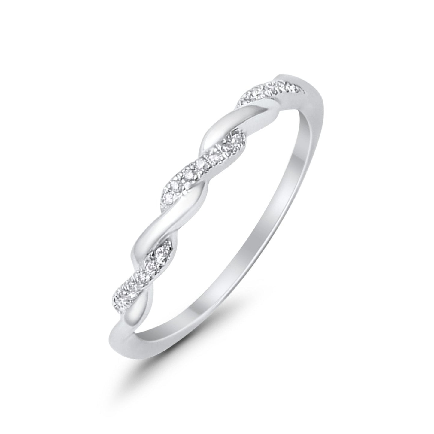 14K White Gold .06ct Twisted Band Diamond Eternity Bands Ring Size 6.5