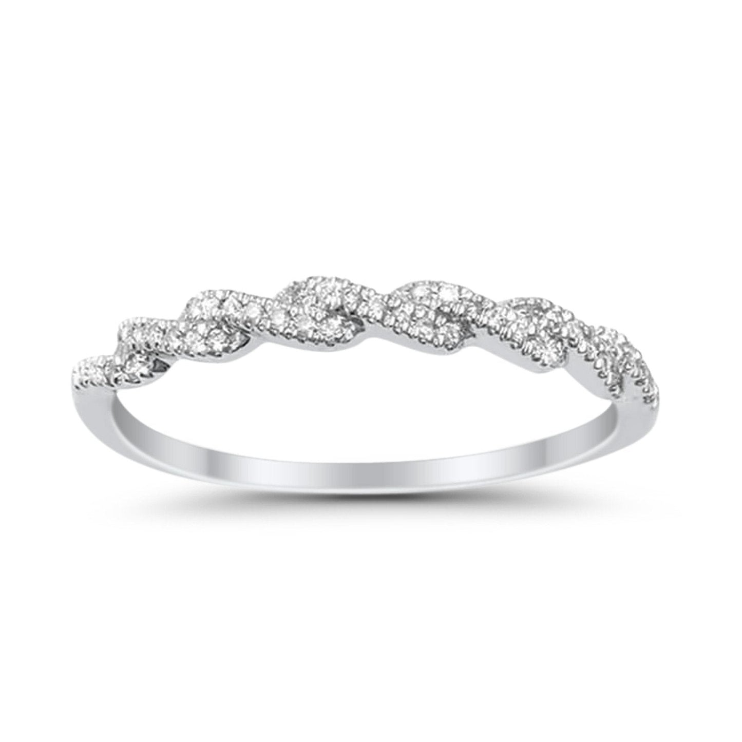 14K White Gold .09ct Twisted Diamond Eternity Bands Wedding Ring Size 6.5