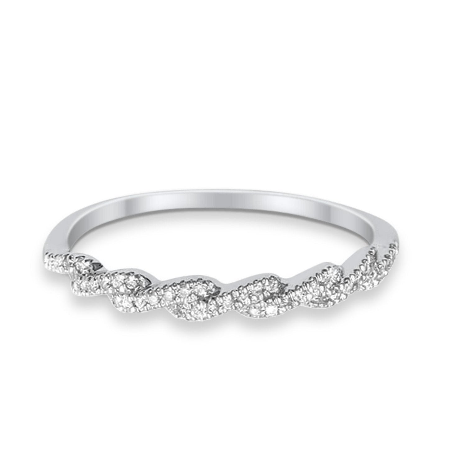 14K White Gold .09ct Twisted Diamond Eternity Bands Wedding Ring Size 6.5