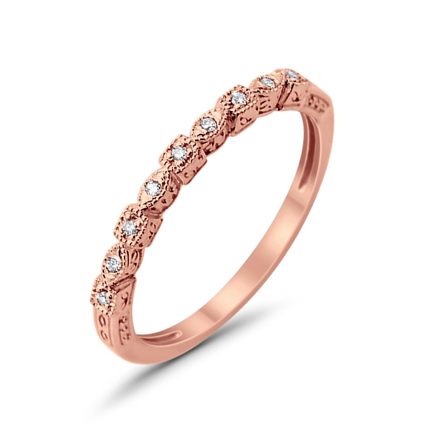 14K .06ct Rose Gold Diamond Eternity Bands Anniversary Wedding Stackable Size 6.5