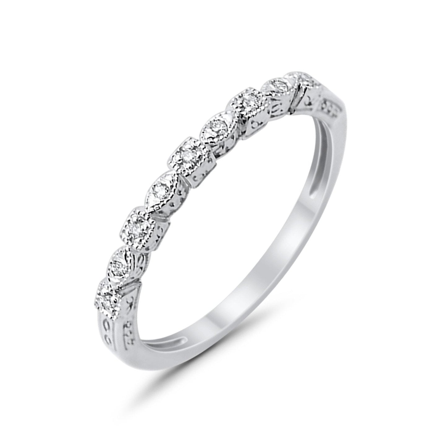 14K .05ct White Gold Diamond Eternity Bands Anniversary Wedding Stackable Size 6.5