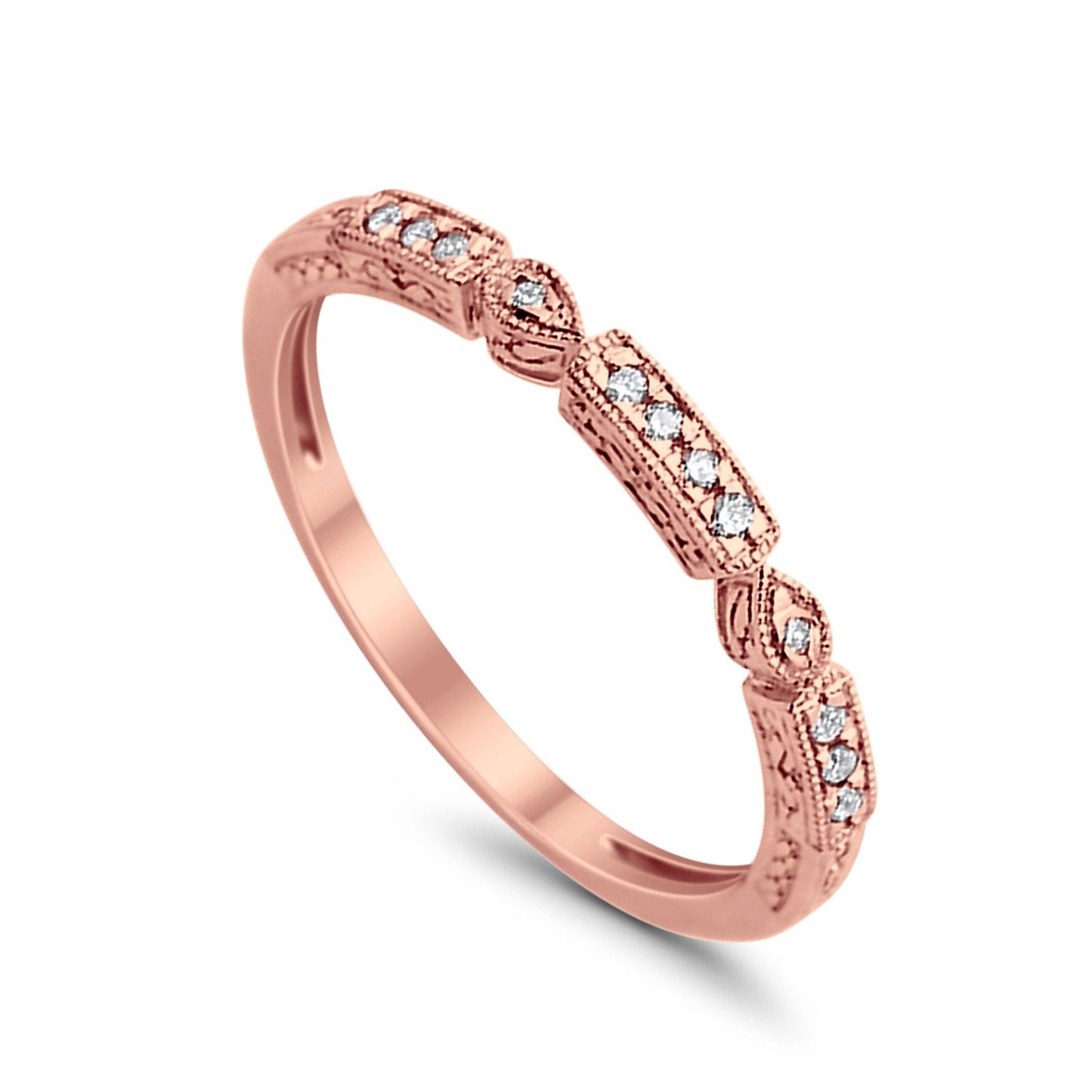 14K Rose Gold Diamond Anniversary Wedding Stackable Eternity Bands .08ct Size 6.5