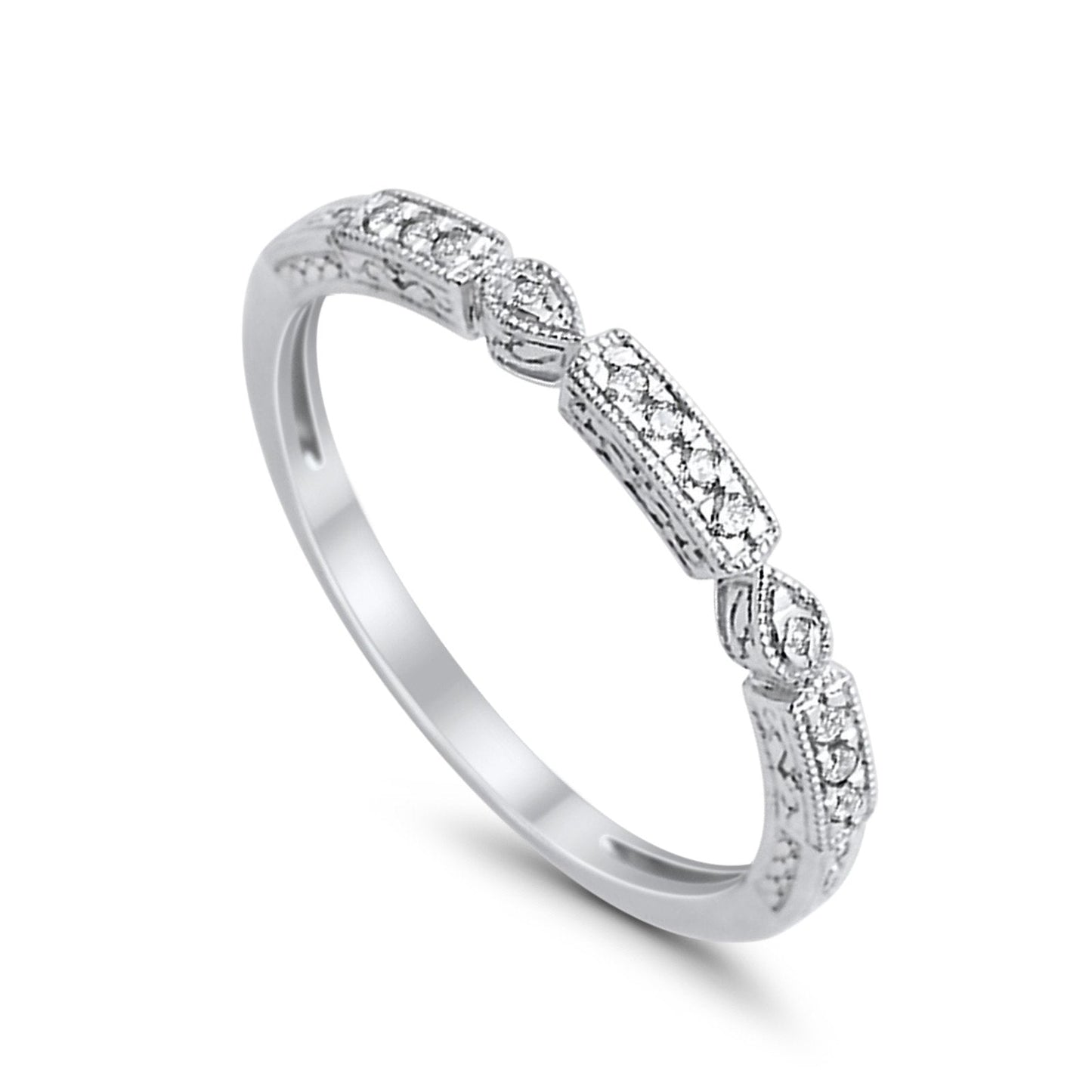 14K White Gold Diamond Anniversary Wedding Stackable Eternity Bands .08ct Size 6.5