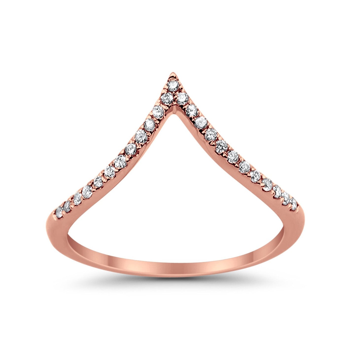 14K Rose Gold .14ct Diamond Eternity Bands Chevron V Shape Trendy Midi Ring Size 6.5