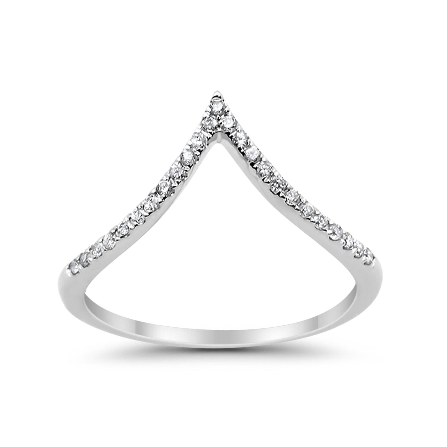 14K White Gold .14ct Diamond Eternity Bands Chevron V Shape Trendy Midi Ring Size 6.5