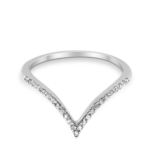 14K White Gold .14ct Diamond Eternity Bands Chevron V Shape Trendy Midi Ring Size 6.5