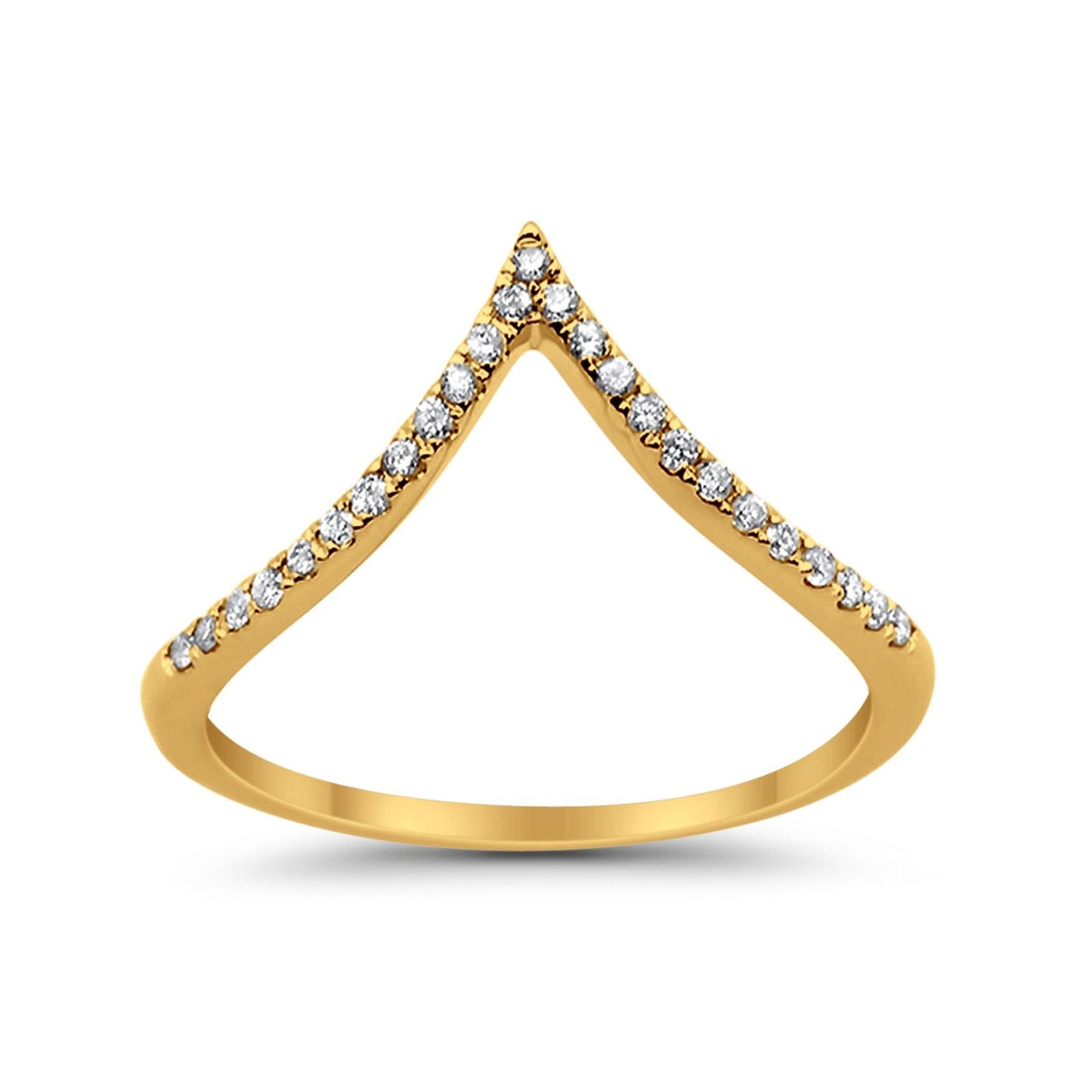 14K Yellow Gold .14ct Diamond Eternity Bands Chevron V Shape Trendy Midi Ring Size 6.5