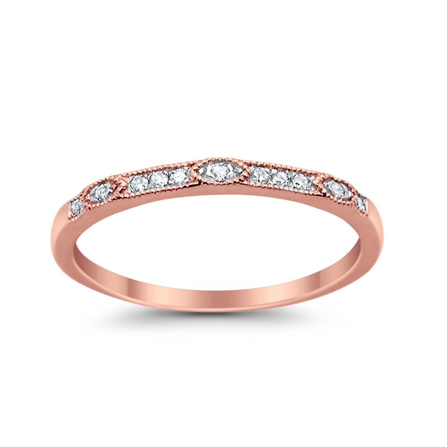 14K .07ct Anniversary Wedding Rose Gold Diamond Eternity Stackable Bands Size 6.5