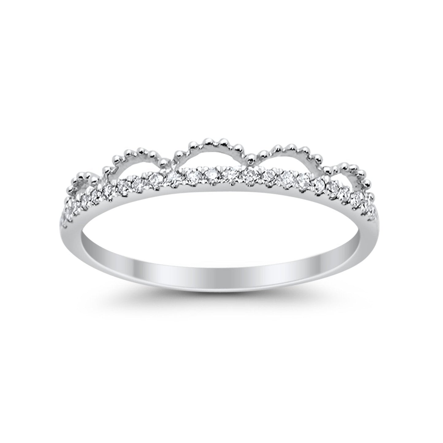 14K .11ct White Gold Diamond Eternity Bands Trendy Crown Stackable Size 6.5