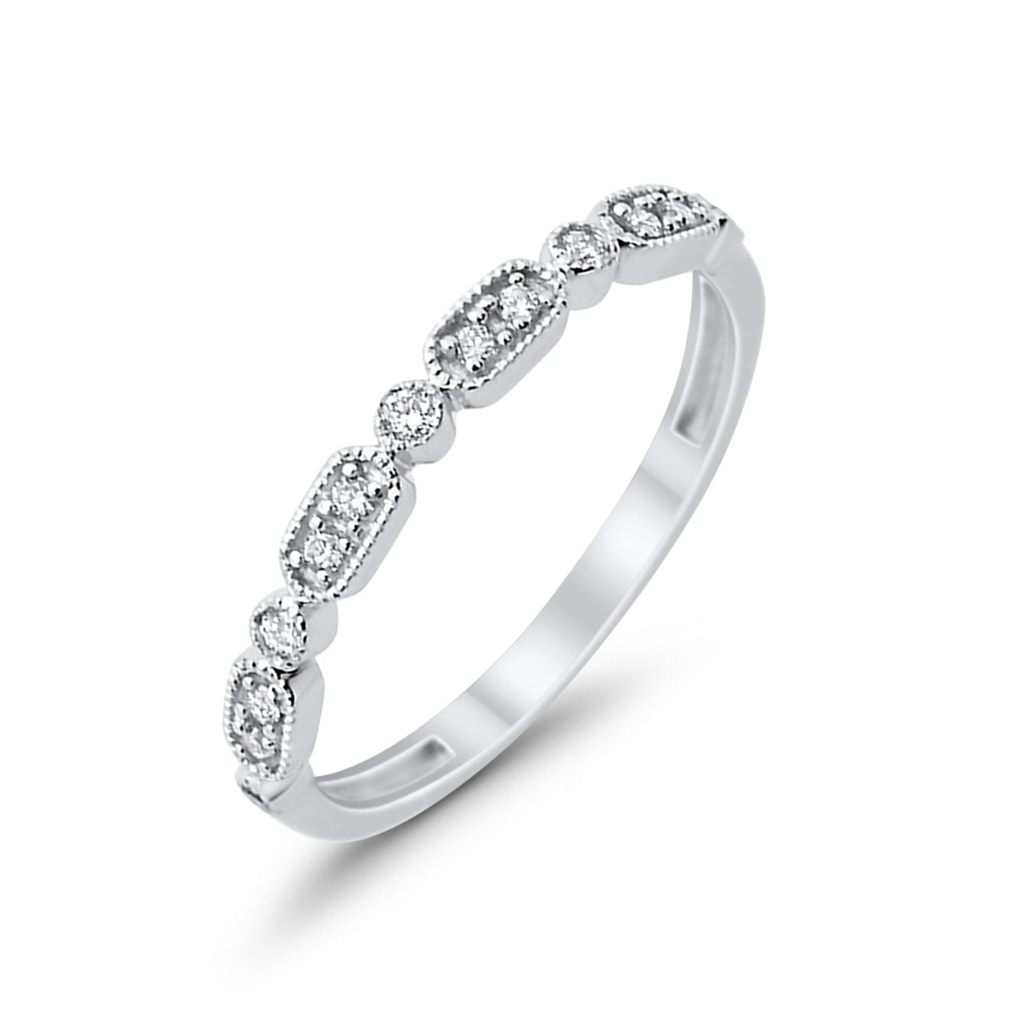 14K Stackable White Gold Anniversary Wedding Diamond Eternity Bands .11ct Size 6.5