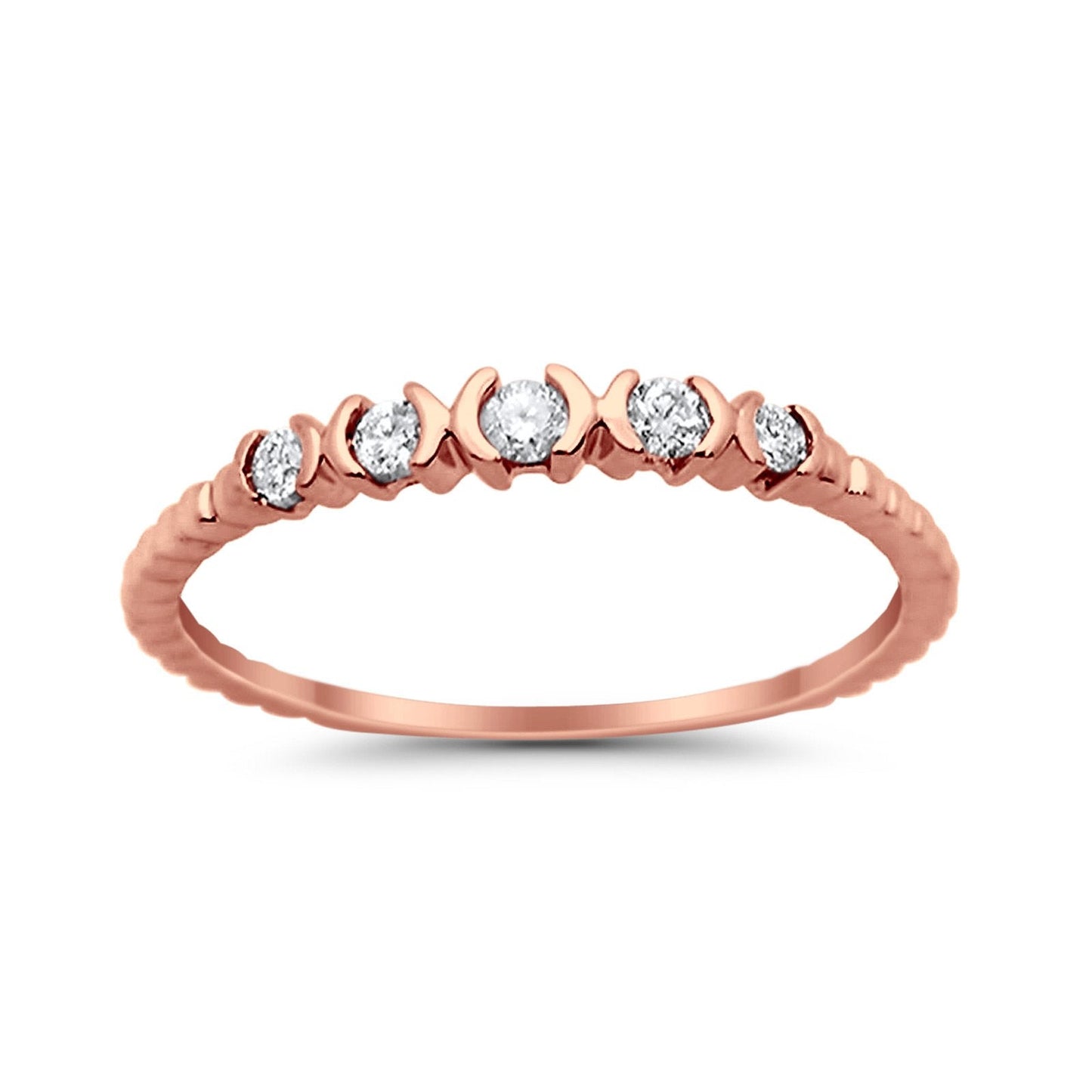 14K Stackable .13ct Rose Gold Diamond Eternity Bands Anniversary Wedding Size 6.5