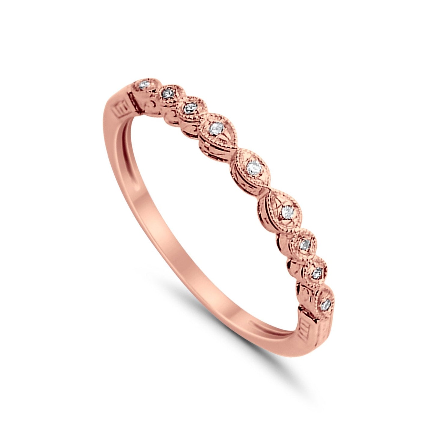 14K Rose Gold Diamond Eternity Bands Wedding Stackable Band .06ct Size 6.5