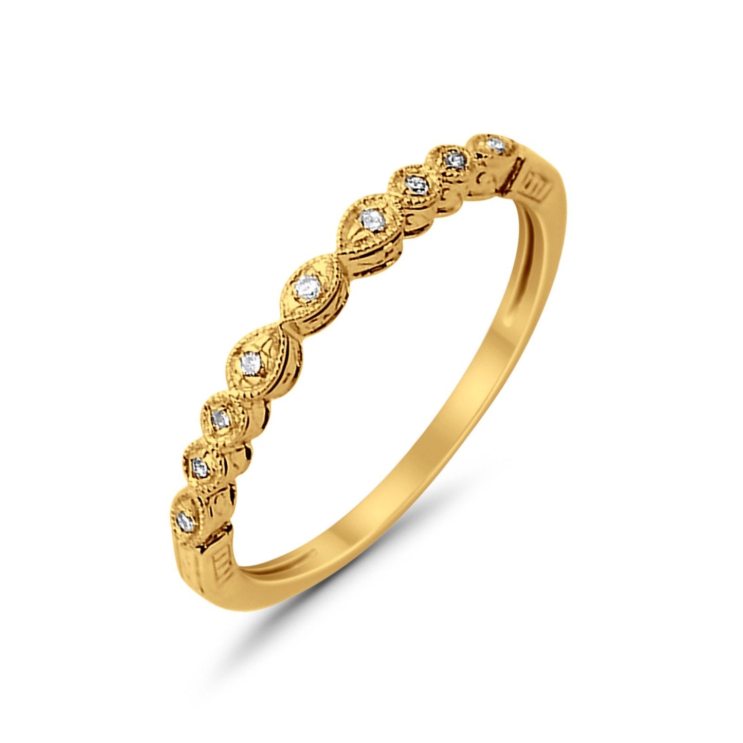 14K Yellow Gold Diamond Eternity Bands Wedding Stackable Band .06ct Size 6.5