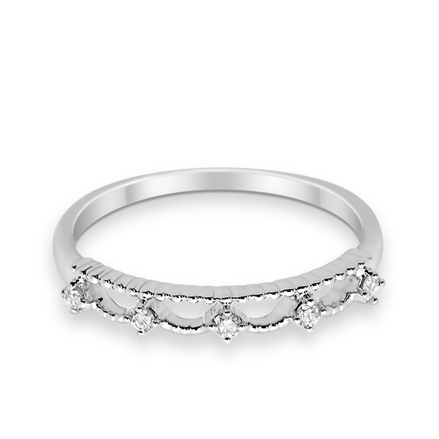 14K White Gold .10ct Diamond Eternity Bands Anniversary Wedding Stackable Ring Size 6.5