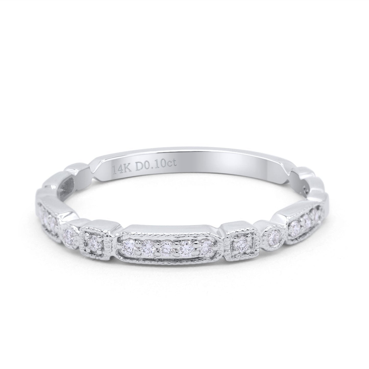 14K White Gold Stacking Eternity Vintage 3mm Wedding Band Natural Diamond Engagement Ring 0.10ct G SI-Size 6.5