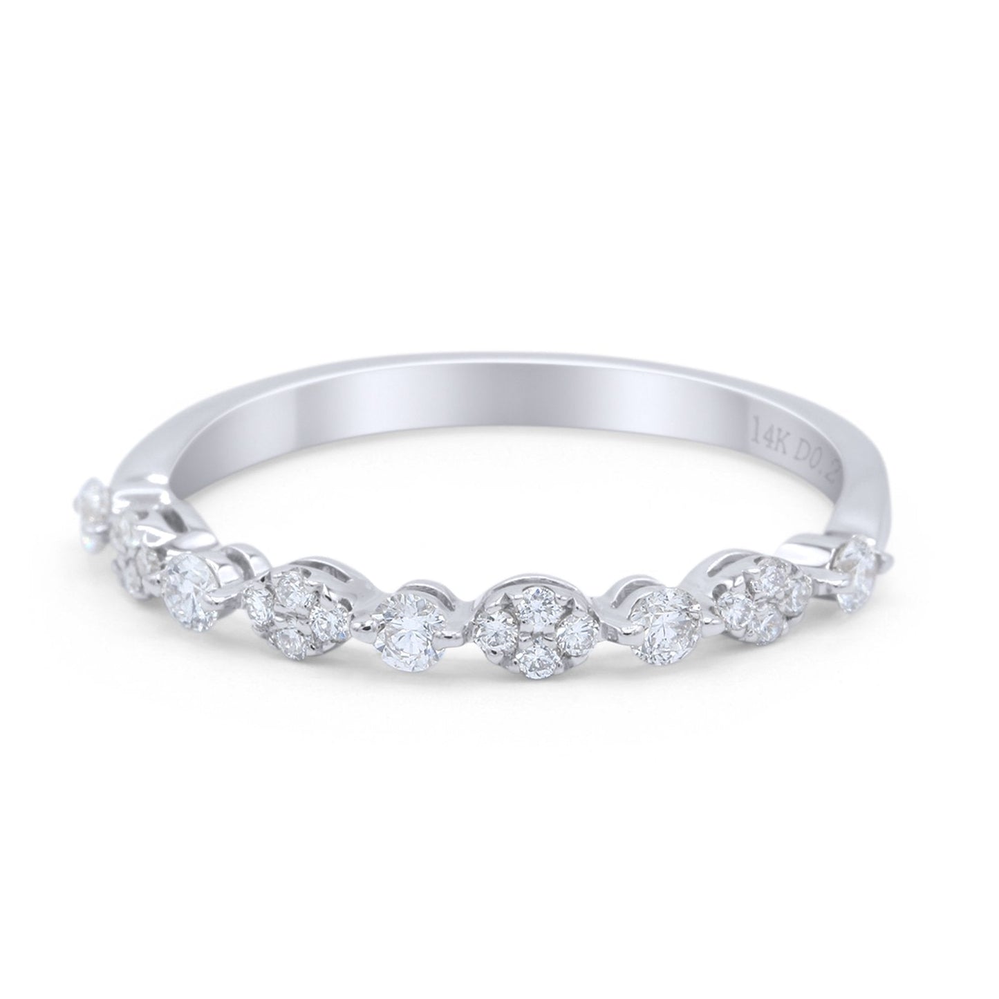 14k White Gold 0.27ct Round Conflict Free Natural Diamond 2mm Wedding Stacking Dainty Half Eternity Band Engagement Marquise Art Deco Ring - Size 6.5