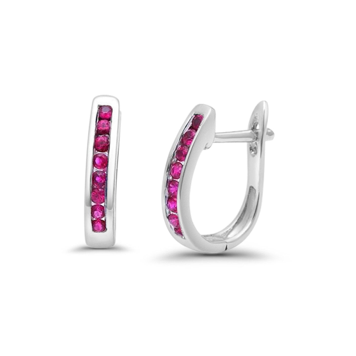 14K White Gold Ruby & Diamond .25ct Hoop Earrings