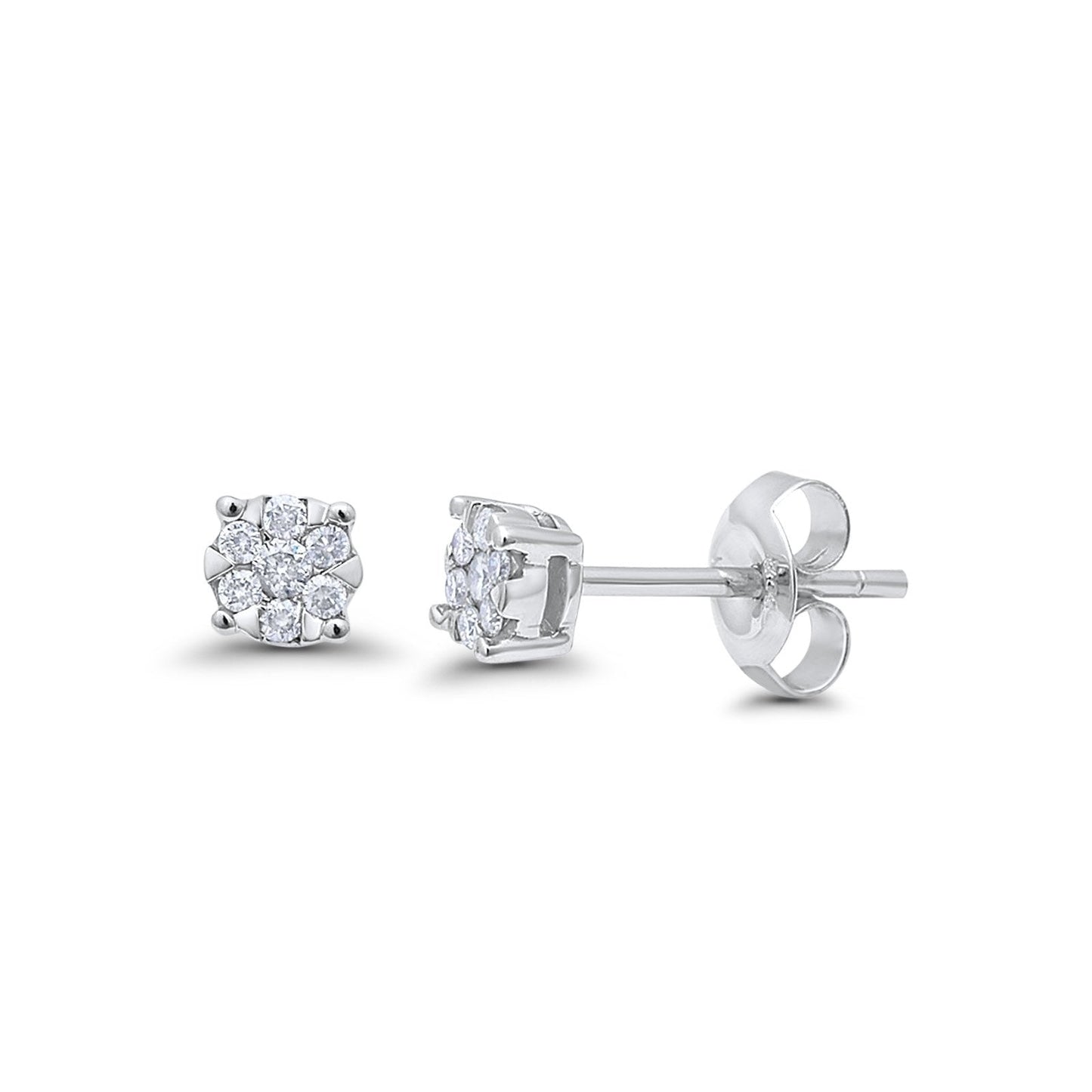 14K White Gold .12ct Round Diamond Solitaire Stud Earrings Push Backing