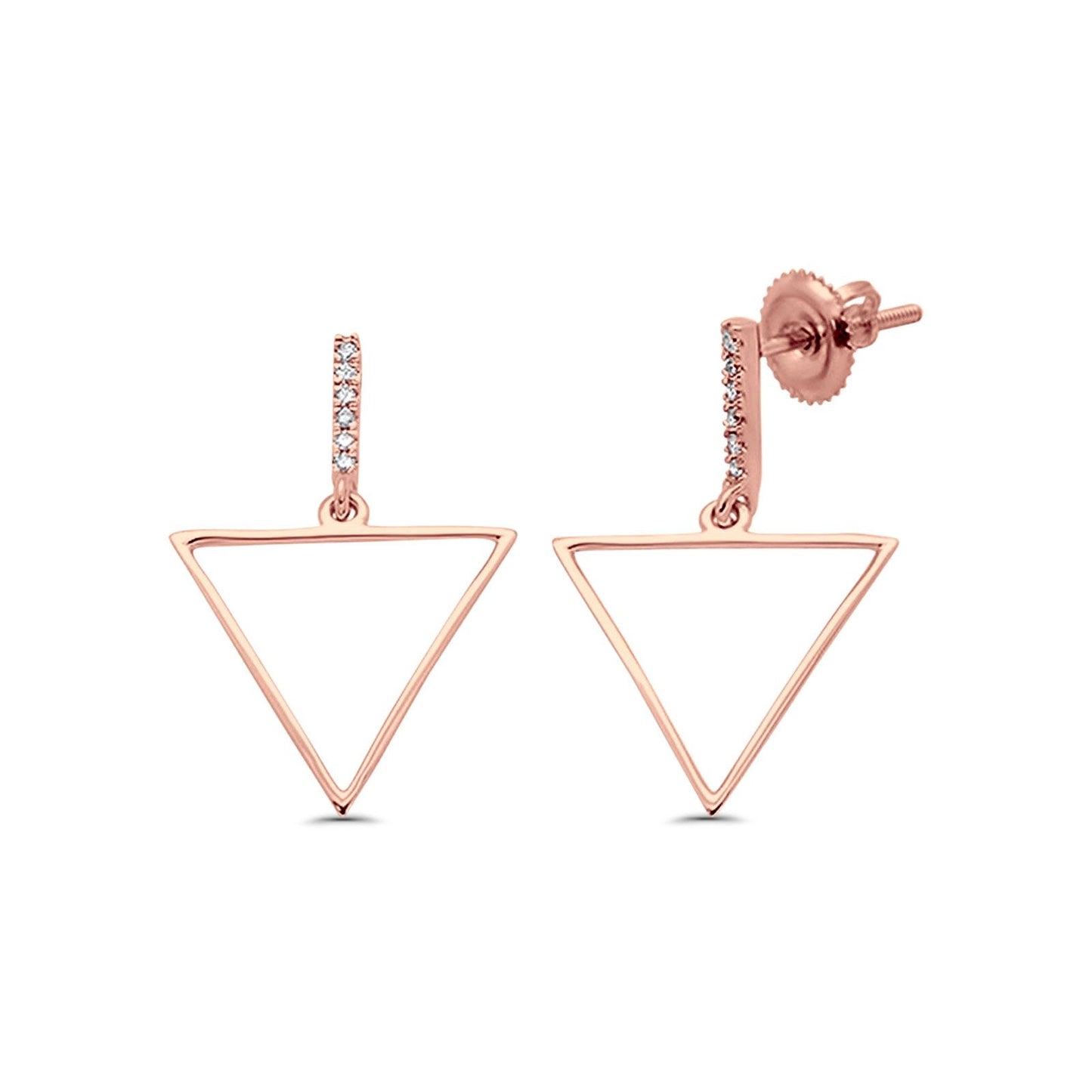 14K Rose Gold .06ct Diamond Trendy Triangle Tipi Earrings