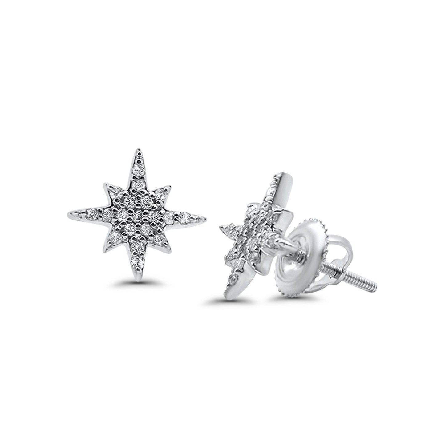 14K White Gold .18ct Diamond Trendy Starburst Earrings