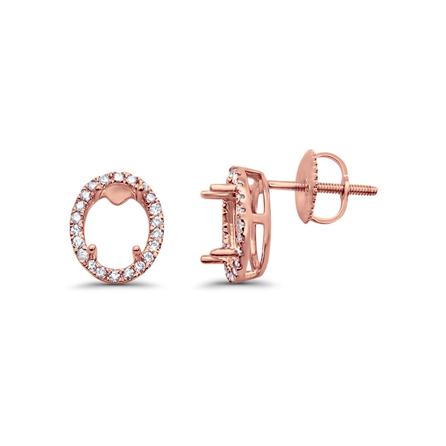 14K Rose Gold .17ct G SI Oval Diamond Semi Mount Earrings