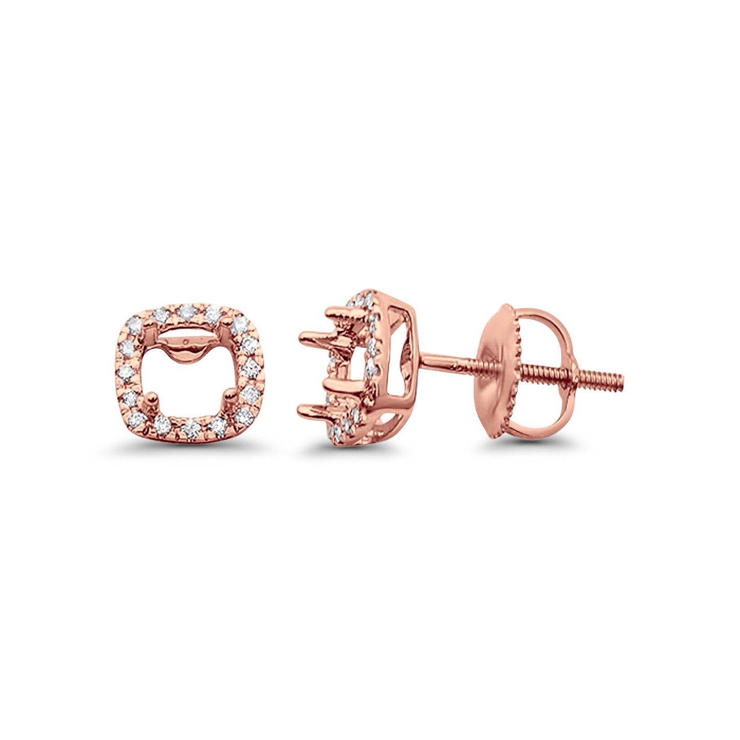 14K Rose Gold Cushion Square Diamond Earring Semi-Mount