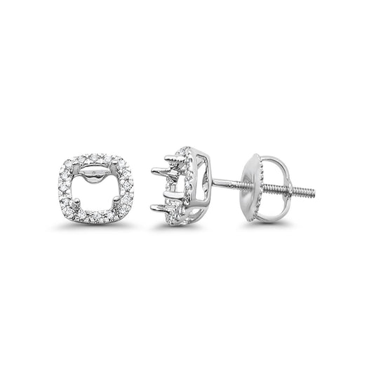 14K White Gold Cushion Square Diamond Earring Semi-Mount