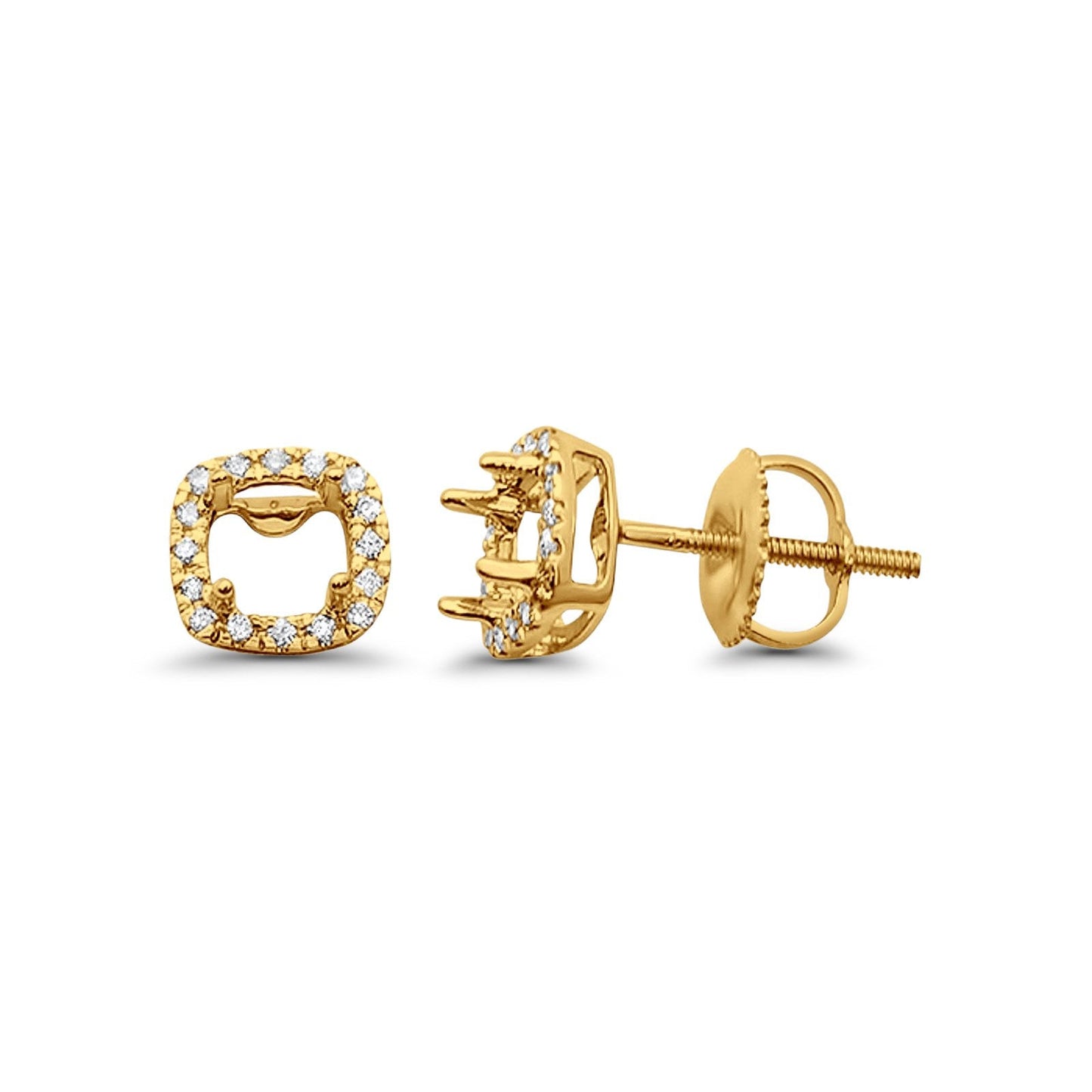 14K Yellow Gold Cushion Square Diamond Earring Semi-Mount