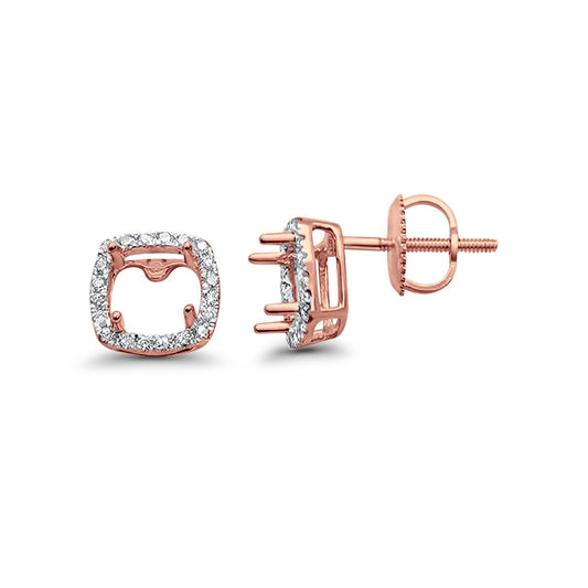 14k Rose Gold .18ct Cushion Square Diamond Earring Semi-Mount