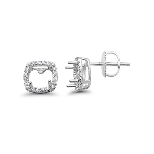 14k White Gold .18ct Cushion Square Diamond Earring Semi-Mount