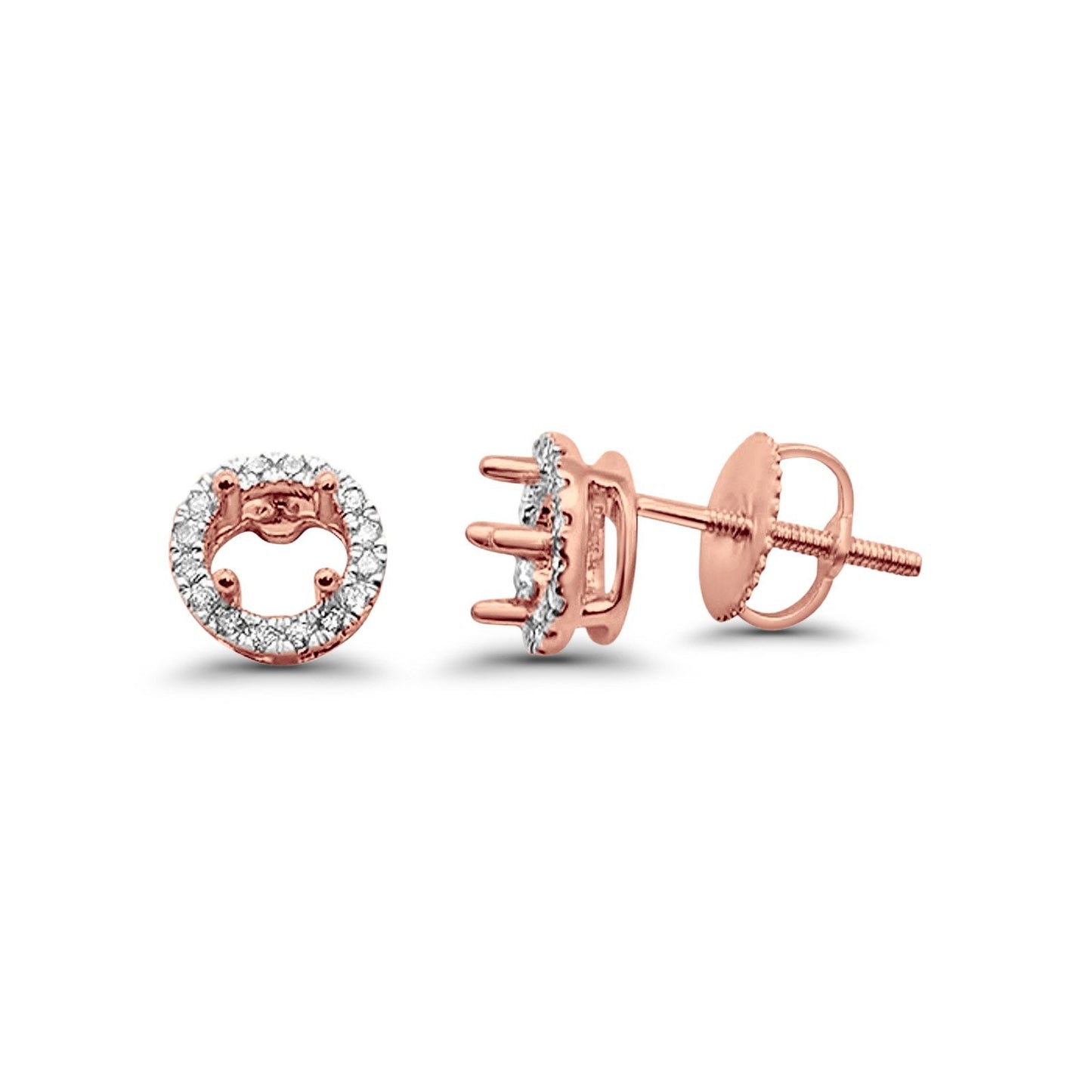 14K Rose Gold .14ct Round Diamond Earring Semi-Mount