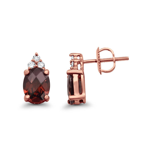 10K Rose Gold Garnet & Diamond 2.64cts Oval Earrings