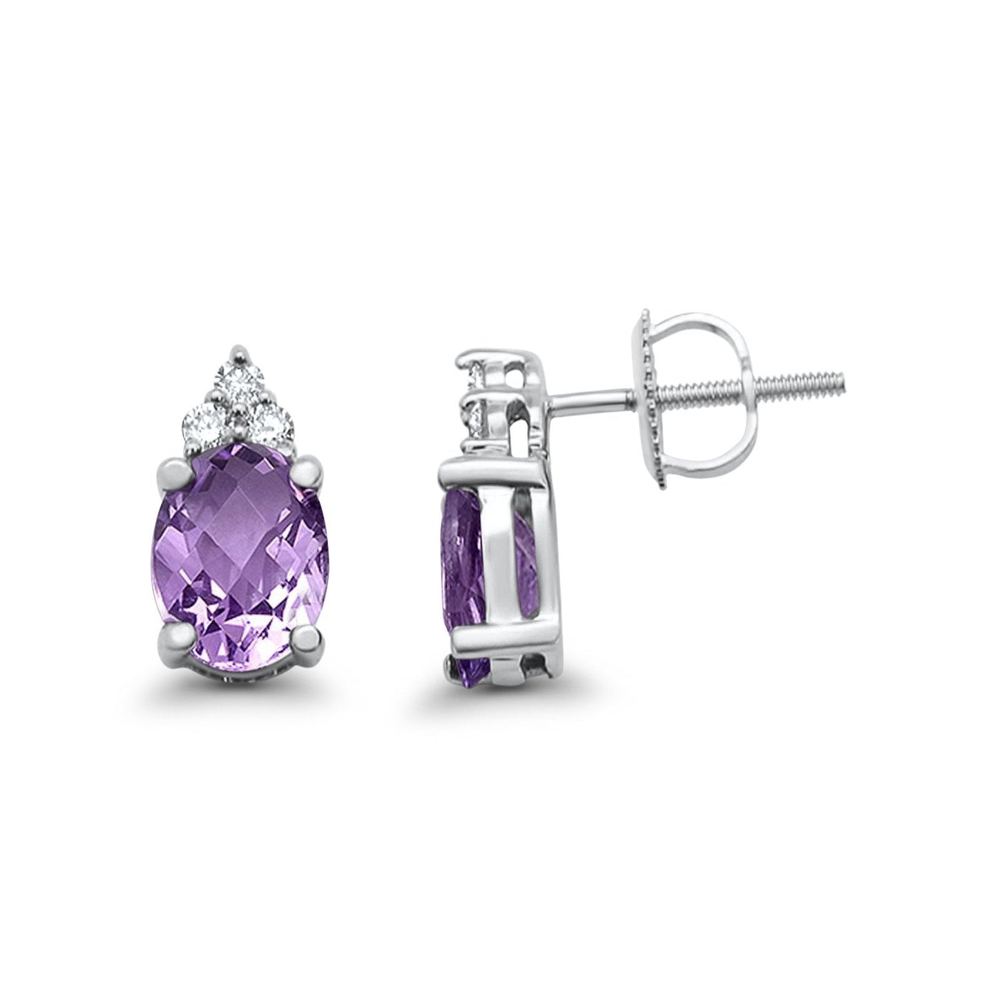 10K White Gold Amethyst & Diamond 2.64cts Oval Earrings