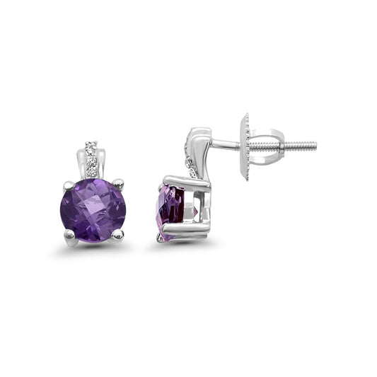 10K White Gold Amethyst & Diamond 1.44ct Round Earrings