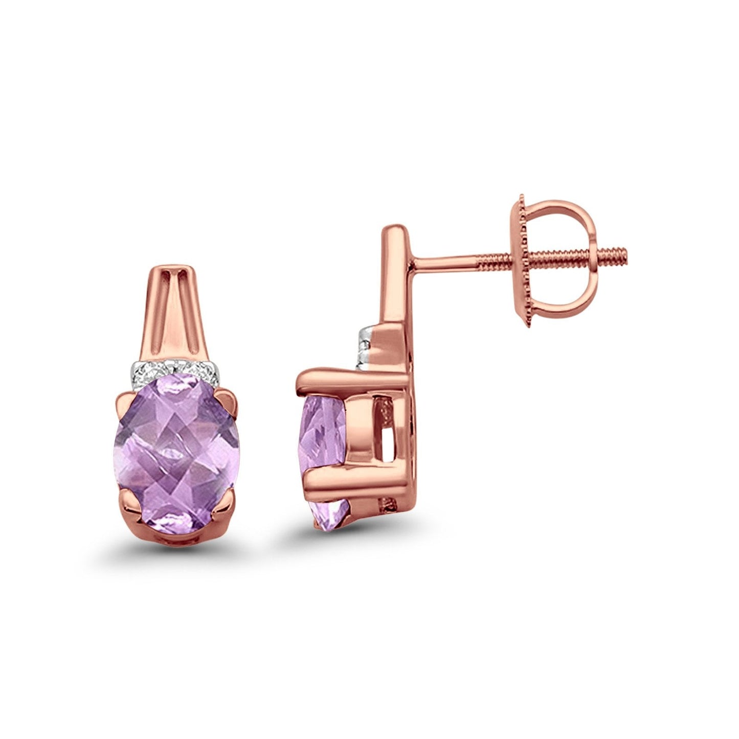 10K Rose Gold Pink Amethyst & Diamond 2.43cts Oval Earrings