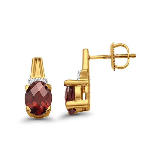 10K Yellow Gold Garnet & Diamond 2.43cts Oval Earrings