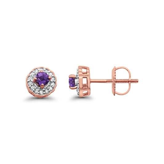 10K Rose Gold Amethyst & Diamond .33cts Round Earrings