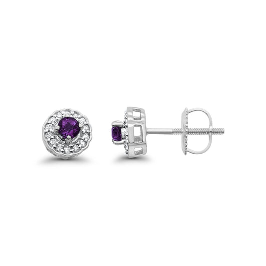 10K White Gold Amethyst & Diamond .33cts Round Earrings