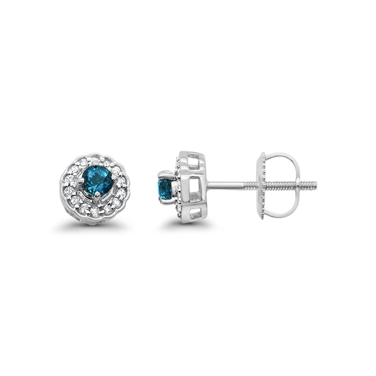 10K White Gold Blue Topaz & Diamond .33cts Round Earrings