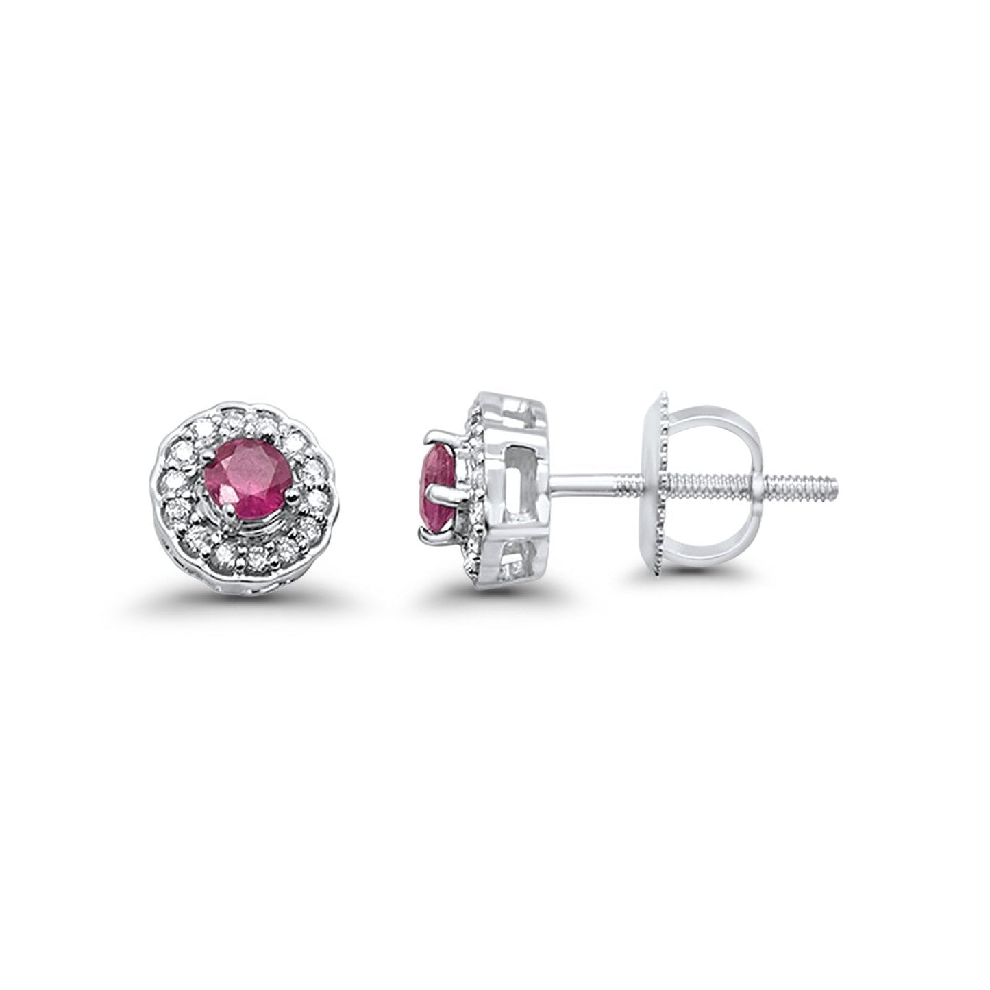 10K White Gold Ruby & Diamond .33ct Stud Earring