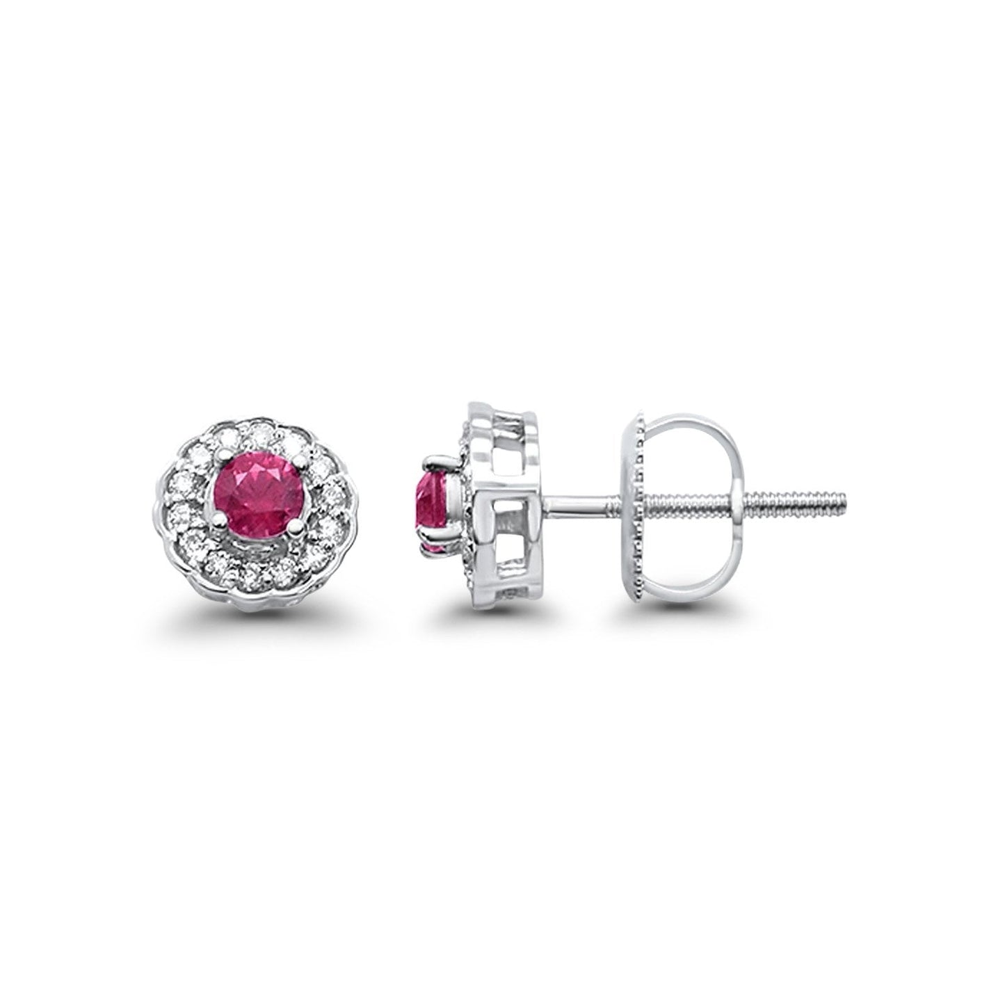 10K White Gold Ruby & Diamond .39ct Stud Earring