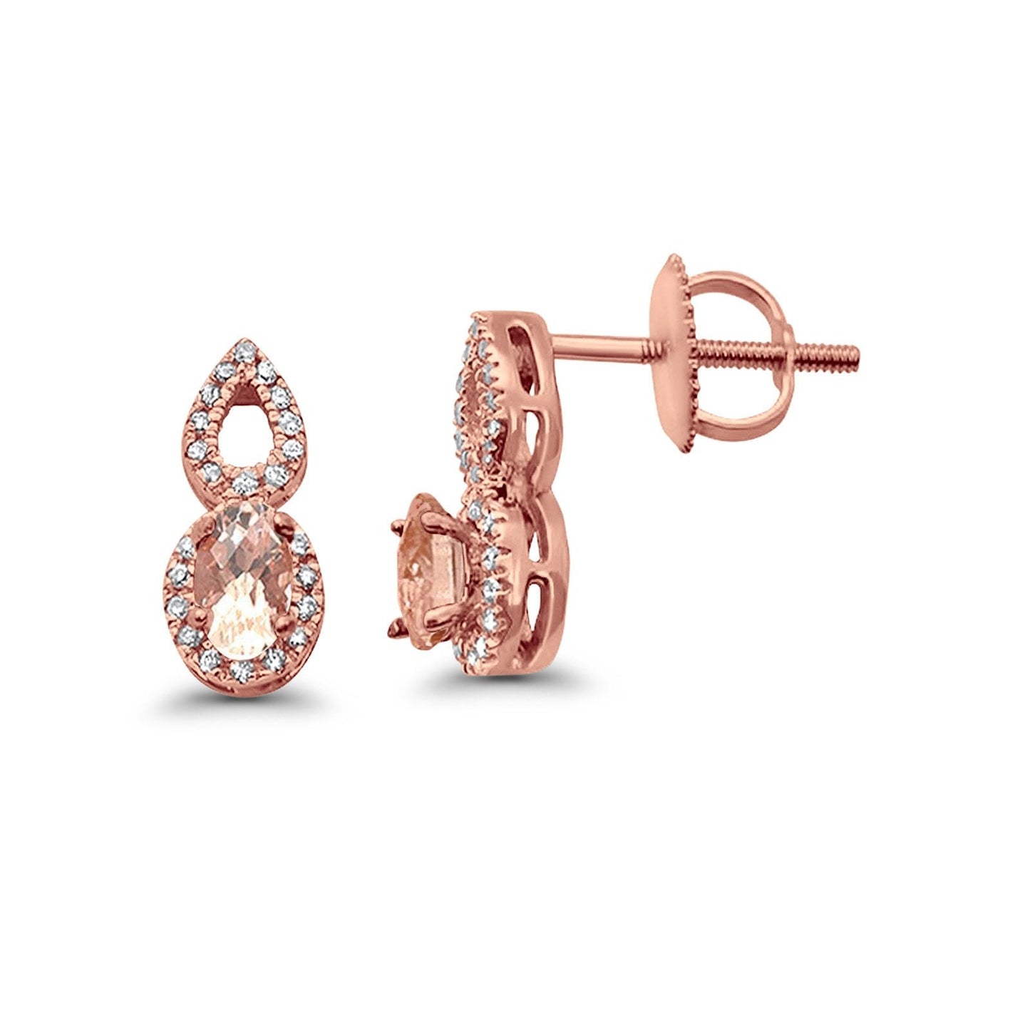 10K Rose Gold Morganite & Diamond 0.49cts Oval Earrings