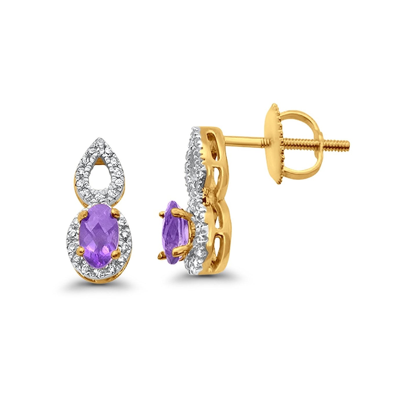 10K Yellow Gold Amethyst & Diamond 0.49cts Oval Earrings